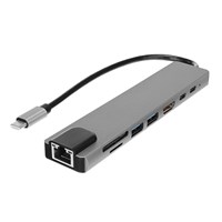 HYTECH HY-USBC83 4K@30Hz Gri Metal 2xUSB3.0, 1xUSB2.0, Gigabit PD, TypeC Data, SD/TF Kart Okuyucu Type C Adaptör