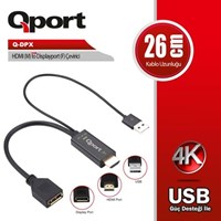 QPORT Q-DPX 0.15metre HDMI-DP dişi Çevirici Adaptör