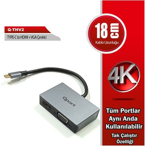 QPORT Q-THV2 TYPE-C - HDMI_VGAD Görüntü Adaptörü