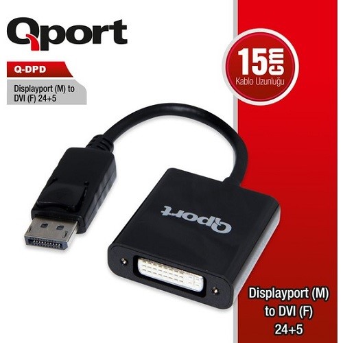 QPORT Q-DPD 0.15metre DP-DVI 245 Görüntü Adaptörü Beyaz 1080p