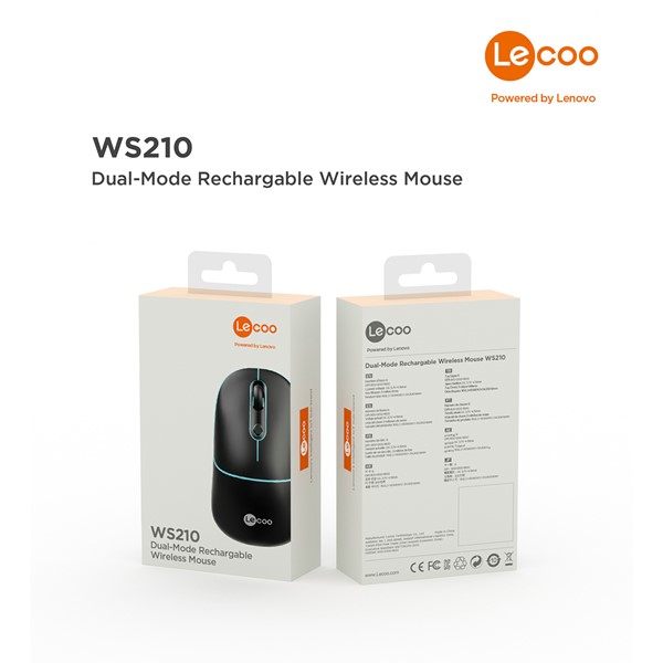 LENOVO LECOO WS210 Kablosuz  Bluetooth Sessiz Şarjlı 1600dpi Optic Siyah Mouse
