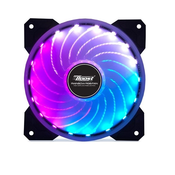 PowerBoost 12cm RAINBOW RGB KIT Siyah 18x LED RGB 3lü Kasa Fanı Kiti 6pin Hız Kontrollü