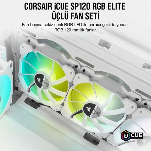 CORSAIR CO-9050137-Ww iCUE SP120 RGB Elite Beyaz 120mm Kasa Fanı-Kontrol Ünitesi 3lü paket