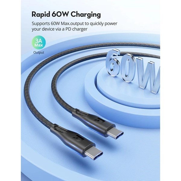 RAVPOWER 1.2metre 60W Fast Charging Type-C To C Kablo