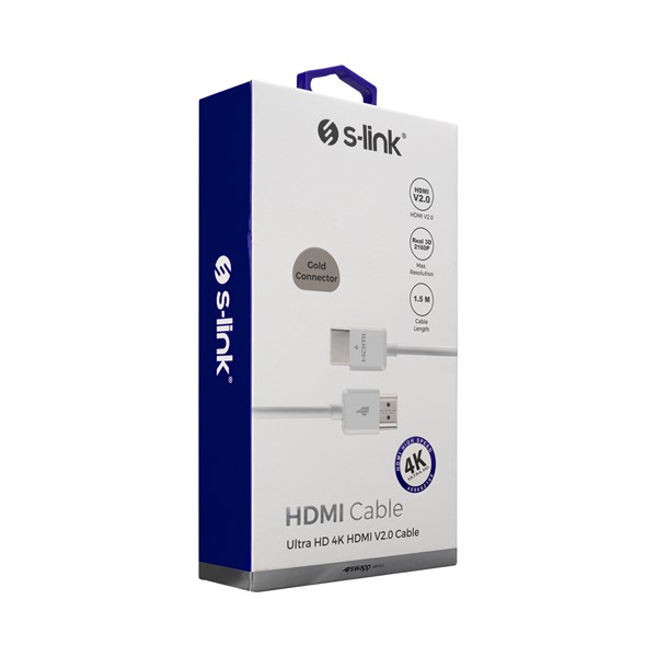 S-link Swapp SW-HD1 HDMI TO HDMI 1.5m Beyaz. 2.0 Ver Real3D 2160P 4K Ultra DH Kablo