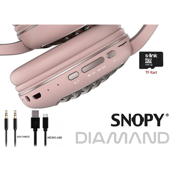Snopy SN-BT55 DIAMOND TF Kart Özellikli Siyah Bluetooth Kulaklık