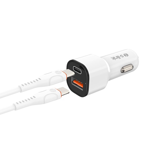 S-LINK SL-EC38PD TypeC to TypeC Kablolu 38W PD  USB QC3.0 Beyaz Araç Şarj Cihazı