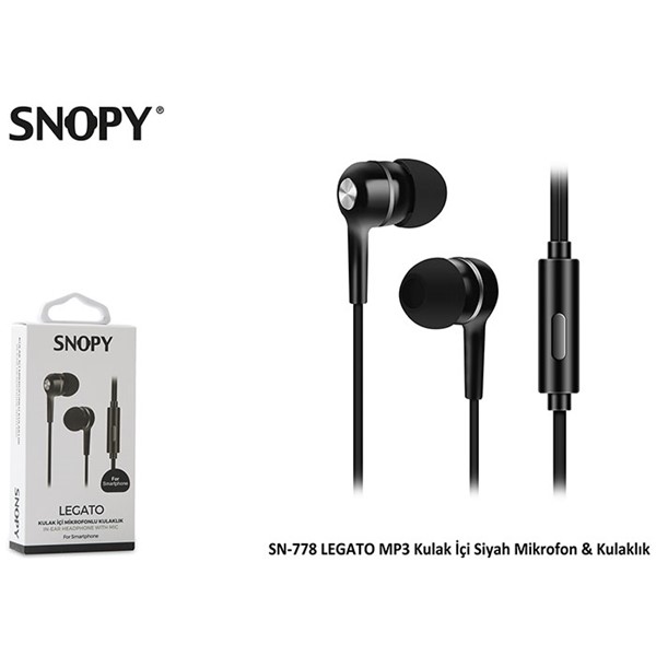 Snopy SN-778 LEGATO MP3 Kulak İçi Siyah Mikrofon  Kulaklık