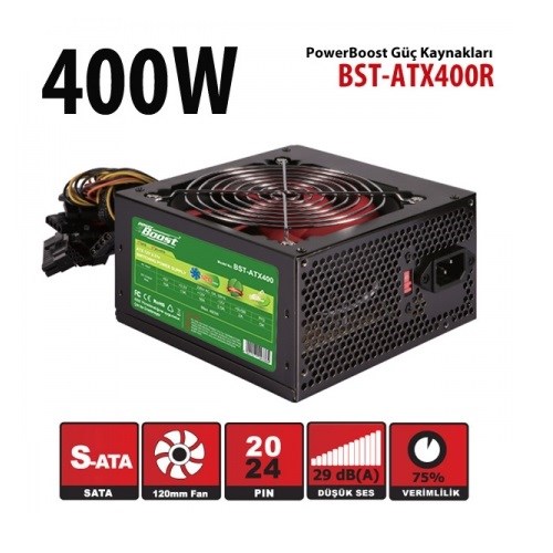 PowerBOOST 400W BST-ATX400R 12cm Fanlı Power Supply	