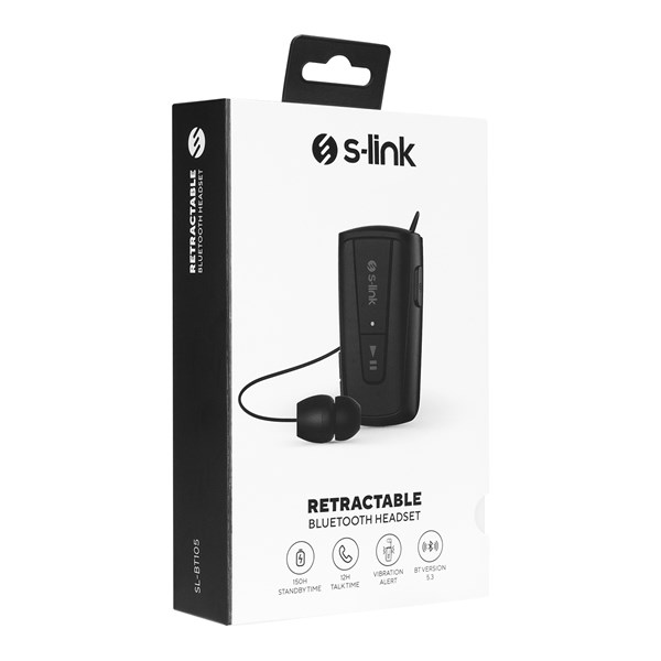 S-link SL-BT105 Siyah Mobil Telefon Uyumlu Makaralı Titreşimli Bluetooth Kulaklık
