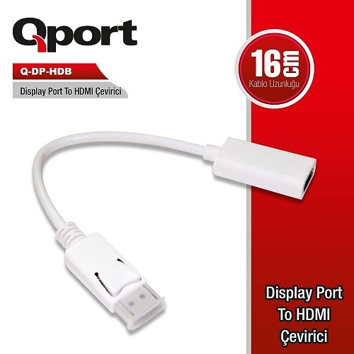 QPORT Q-DP-HDB 0.15metre DP-HDMI Görüntü Adaptörü Beyaz 1080p