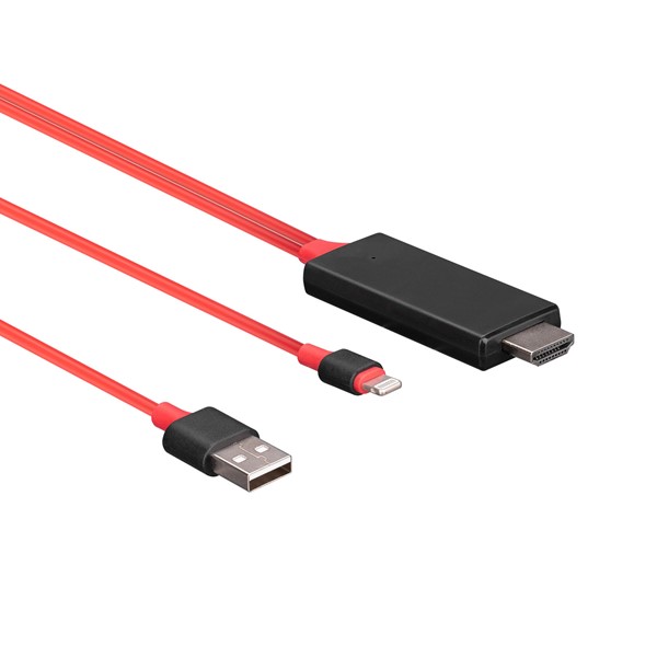 Hytech HY-XO53 Görüntü Aktarıcı Kırmızı/Siyah Lightning to HDMI  USB 2m Mobil Telefon Uyumlu Kablo