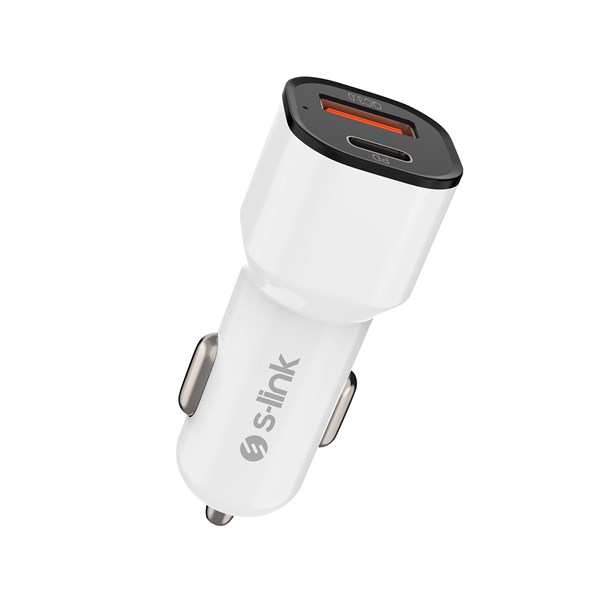 S-LINK SL-EC38PD TypeC to TypeC Kablolu 38W PD  USB QC3.0 Beyaz Araç Şarj Cihazı