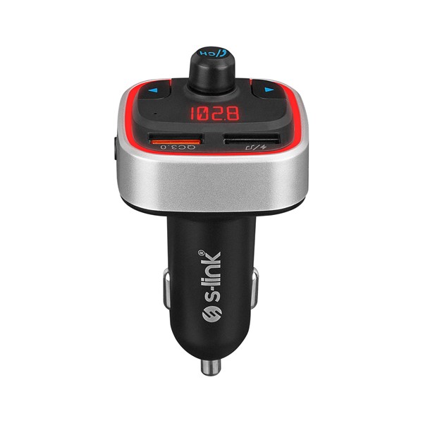 S-link SL-BT401 RGB Bluetooth V5.0 Led Ekran Tf Kart 64GMax Çift USB QC3.05V/2.4A Hızlı Şarjlı Fm Transmitter