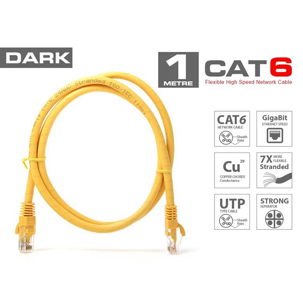 Dark Dk-Cb-Nt6u100y 1Mt Utp Cat6 Patch Kablo Sarı Awg24/7