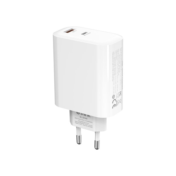 S-LINK SL-EC69 GAN PD 65W / QC 18W Type USB-C USB A Hızlı Beyaz EV/NOTEBOOK Şarj Adaptör