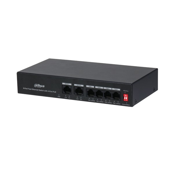 DAHUA 6port 36w 4port PoE PFS3006-4ET-36 10/100 2X-UPLINK Yönetilemez Switch	