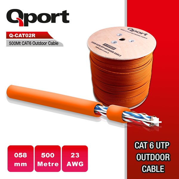 QPORT CAT6 Utp 23AWG Turuncu 500m Outdoor Makaralı Kablo Q-CATO2R
