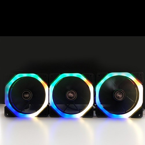 PowerBoost 12cm Halo-Dual Rings 7 Siyah 18x LED RGB 3lü Kasa Fanı Kiti 6pin Hız Kontrollü
