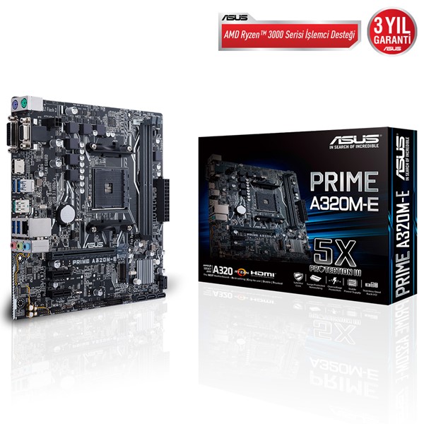 ASUS PRIME A320M-E DDR4 M2 PCIe NVME HDMI DVI PCIe 16X v3.0 AM4 mATX