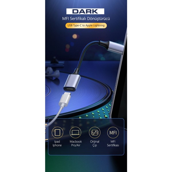 DARK DK-AC-U31XLTMFI USB Type-C to Apple Lightning MFI Sertifikalı Dönüştürücü 