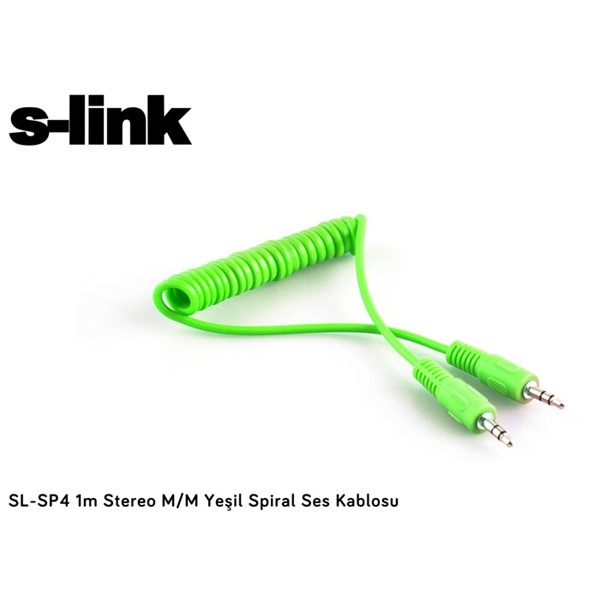 S-link SL-SP4 1m Stereo M/M Yeşil Spiral Ses Kablosu