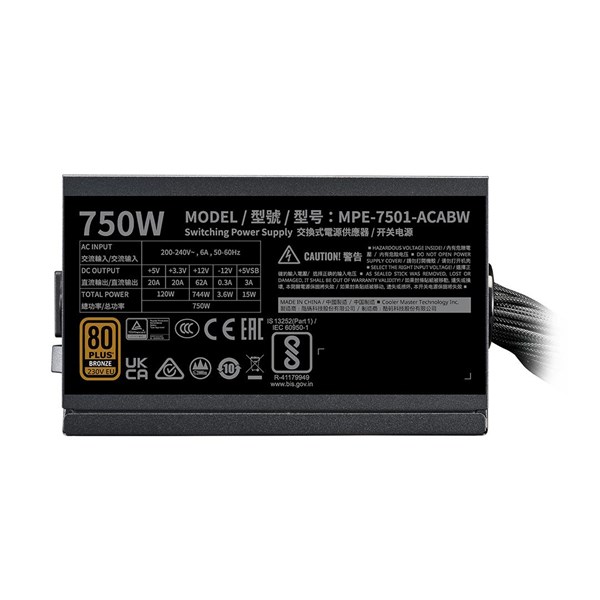 COOLERMASTER 750W 80 BRONZE MWE V3 MPE-7501-ACABW-3BEU POWER SUPPLY