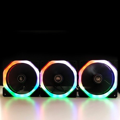 PowerBoost 12cm Halo-Dual Rings 7 Siyah 18x LED RGB 3lü Kasa Fanı Kiti 6pin Hız Kontrollü