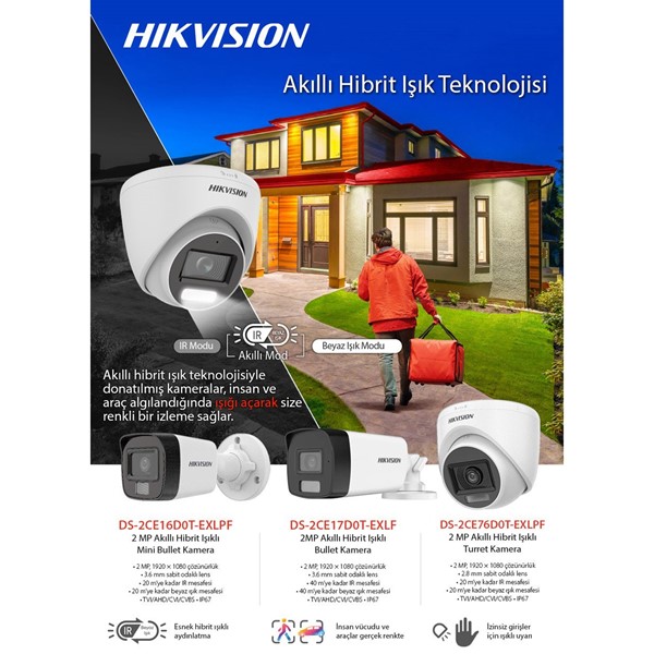 HIKVISION 2MP BULLET 2.8MM DS-2CE16D0T-EXLPF Akıllı Hibrit Işık Sabit Mini Bullet Kamera