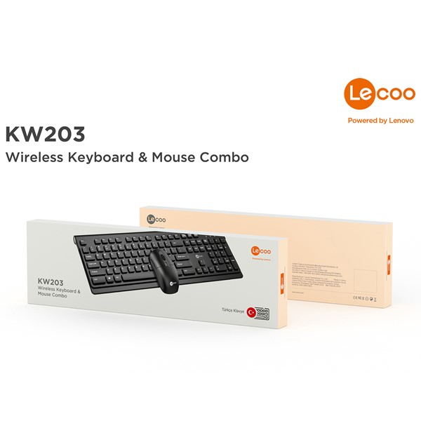 LENOVO LECOO KW203 Kablosuz Q Trk Optic Mouse Siyah Standart Klavye - Mouse Set