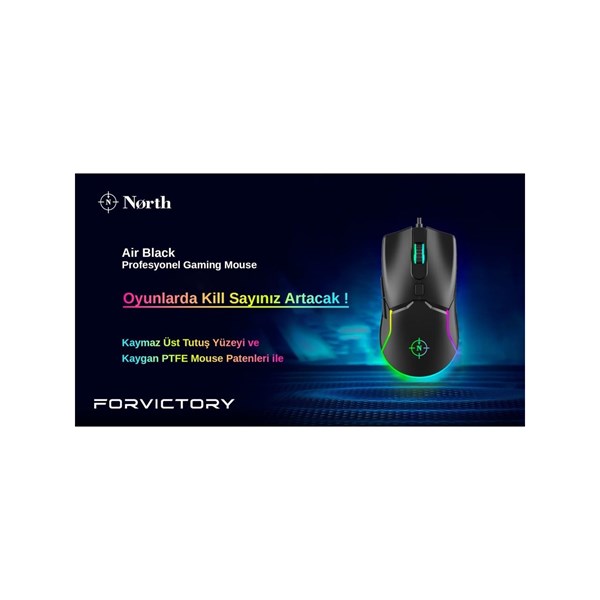 NORTH Air Black Professional USB 7200dpi Gaming Siyah Mouse RGB