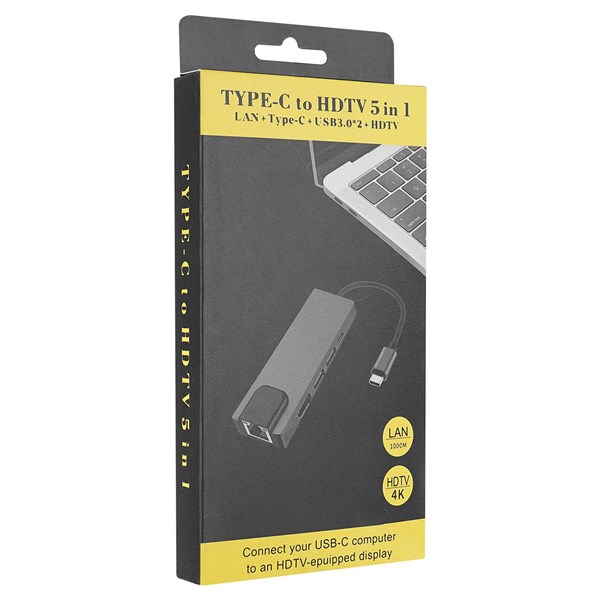 HYTECH HY-USBC80 4K@30Hz Gri Metal 2xUSB3.0 1xHDMI, 1xPD Gigabit Type C Adaptör