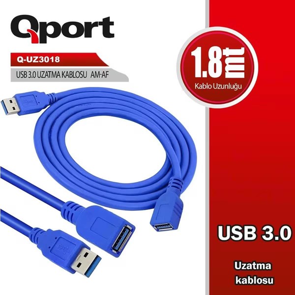 QPORT 1.8metre Q-UZ3018 USB 3.0 Uzatma Kablosu