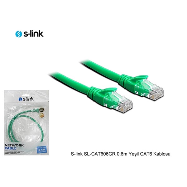 S-link SL-CAT606GR 0.6m Yeşil CAT6 Patch Kablosu
