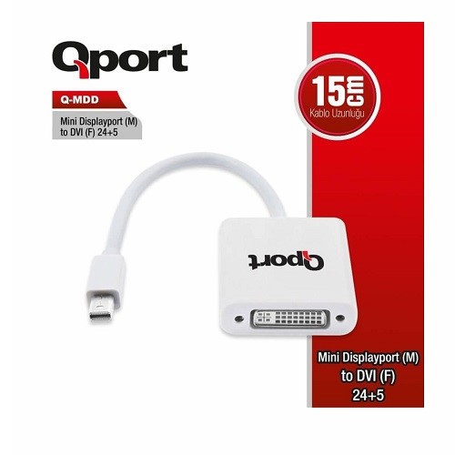 QPORT Q-MDD 0.15metre DP-DVI 245 Görüntü Adaptörü Beyaz 1080p