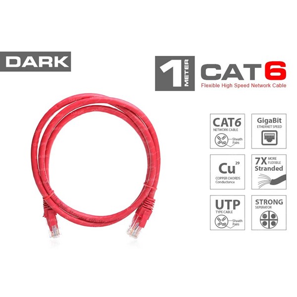 Dark Dk-Cb-Nt6u100r 1Mt Utp Cat6 Patch Kablo Kırmızı Awg24/7