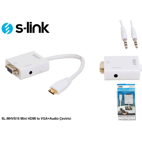 S-link SL-MHVS15 Mini HDMI to VGAAudio Yeni Versiyon Çevirici
