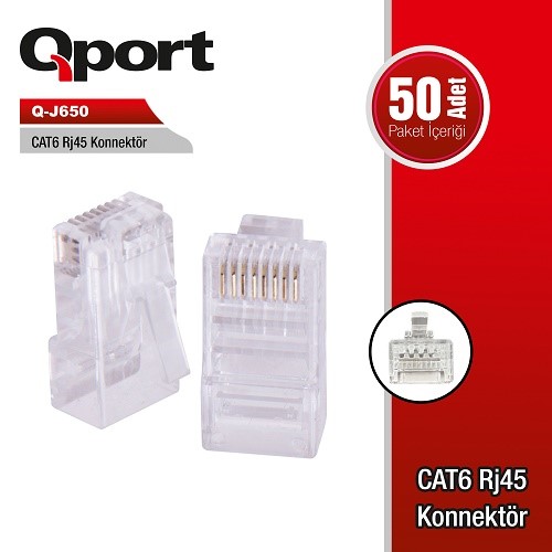 QPORT Cat6 UTP Q-J650 RJ45 50li paket Plastik Konnektör