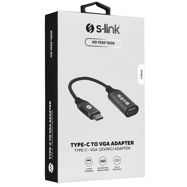 S-LINK Swapp SW-U5145 Gri Metal Type-C to VGA Adaptör