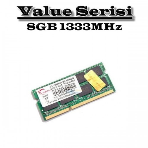 GSKILL 8GB DDR3 1333MHZ CL9 NOTEBOOK RAM VALUE F3-10666CL9S-8GBSQ