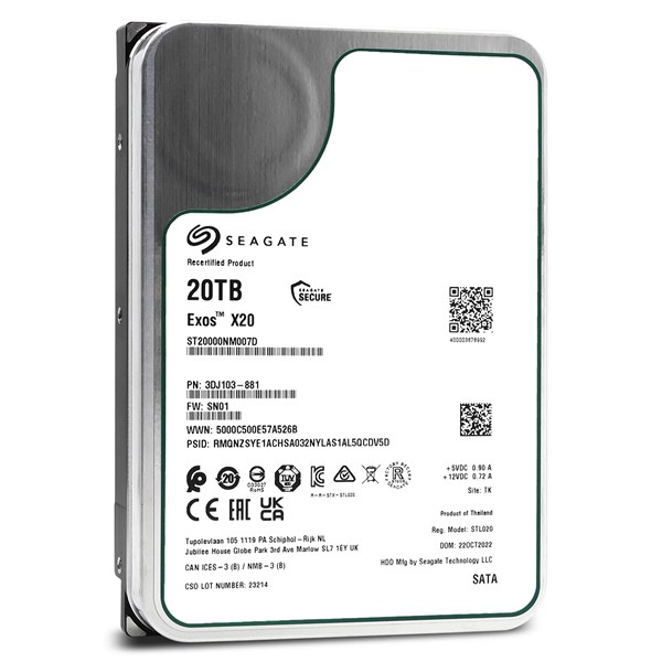 SEAGATE 20TB EXOS X20 ST20000NM007D 256MB 7200RPM SATA-3 NAS VE GÜVENLİK DİSKİ