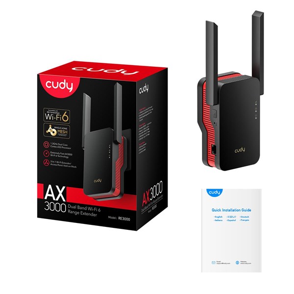 CUDY RE3000 AX3000 Dual Band Mesafe Genişletici Priz Tipi