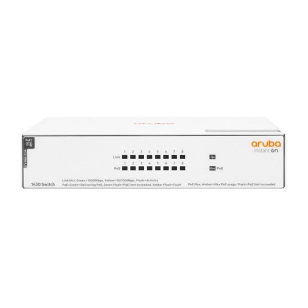 ARUBA 8port Instant On 1430-8 R8R46A Gigabit 64w Full PoE Switch