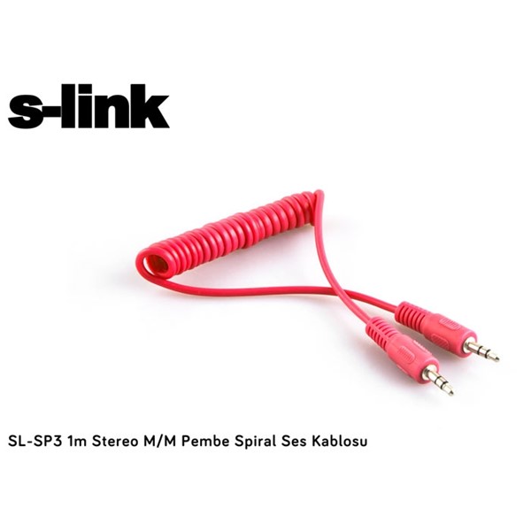 S-link SL-SP3 1m Stereo M/M Pembe Spiral Ses Kablosu