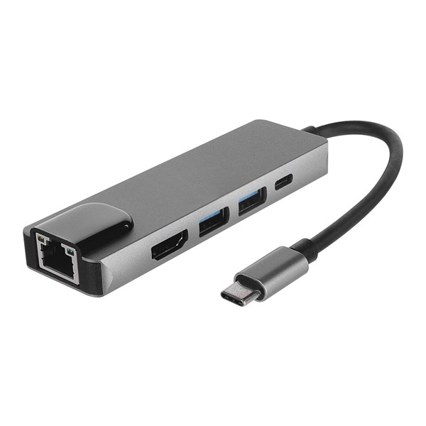 HYTECH HY-USBC80 4K@30Hz Gri Metal 2xUSB3.0 1xHDMI, 1xPD Gigabit Type C Adaptör