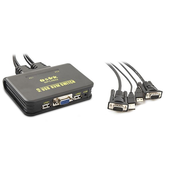 S-link SL- MPC4602 2 Port VGA 2 Port Usb 1.8m M/M Kablolu Otomatik Kvm Siyah Switch
