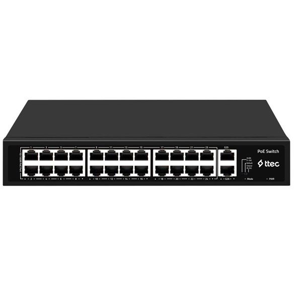 TTEC 24port 300w FULL PoE 26300PG 10/100 2GE Uplink Yönetilemez Poe Switch Tak Çalıştır