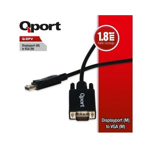 QPORT Q-DPV 1.8metre DP-VGA E Görüntü Kablosu