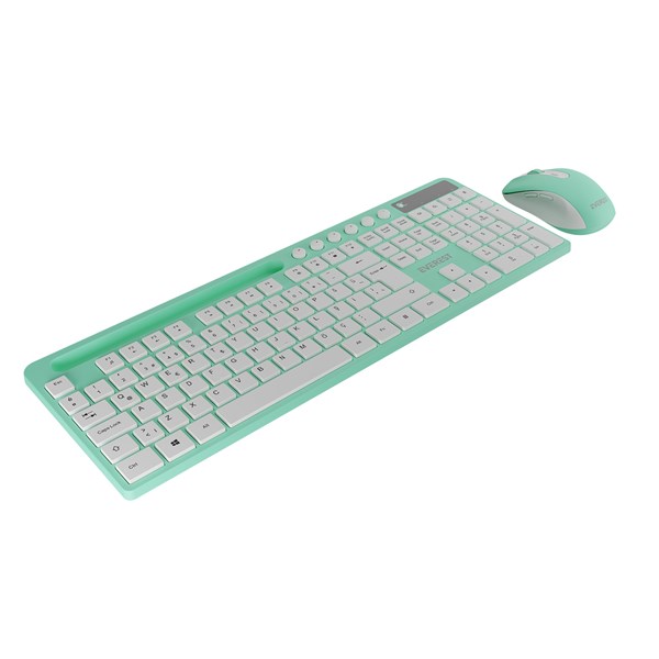 EVEREST KM-730 Yeşil/Beyaz Kablosuz Q Multimedia Klavye  Mouse Set