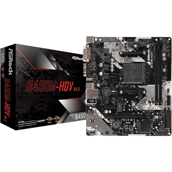 ASROCK B450M-HDV R4.0 DDR4 HDMI DVI PCIe 16X v4.0 AM4 mATX